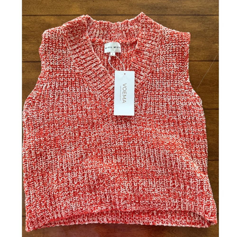 NWT Miou Muse Sweater Vest Women Small Orange White Marled Knit Preppy Cropped